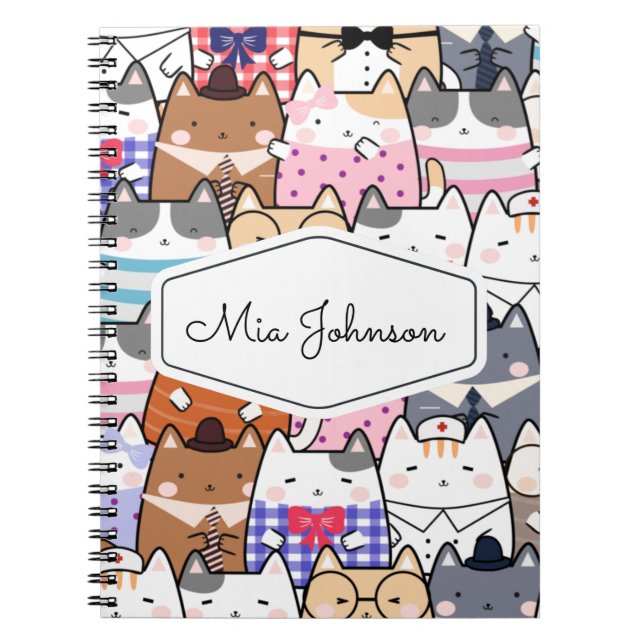Cuaderno Divertido Gato Gatito Patrón Nombre de Niños Peque (Frente)