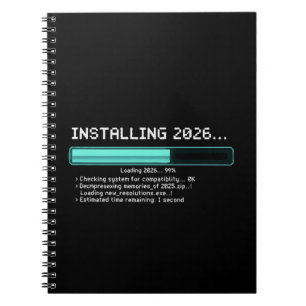 Cuaderno Divertido Instalando Año Nuevo 2026 Geek Retro Car