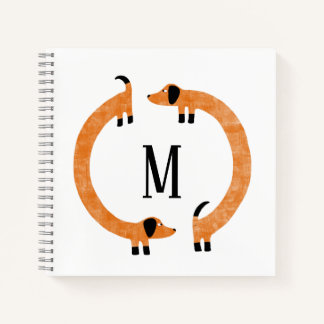Cuaderno Divertido Monograma de perros Dachshund Sausage