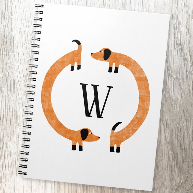 Cuaderno Divertido Monograma de perros Dachshund Sausage (Dachshund Wiener Sausage Dog funny monogram initial personalized notebook)