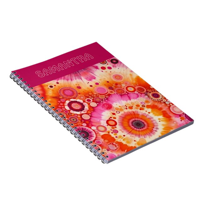 Cuaderno Divertido Naranja audaz Hot Pink Batik Círculos Pa (Lado Derecho)