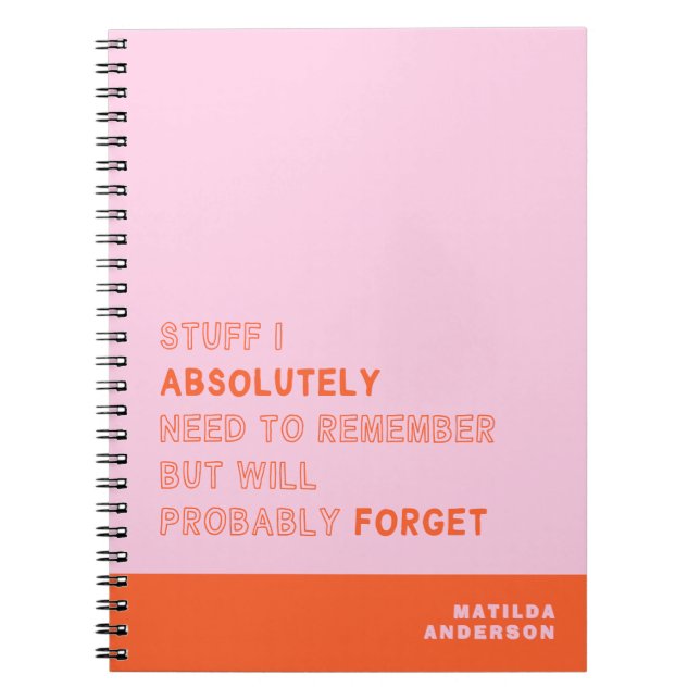 Cuaderno Divertido Nombre Personalizado Moderno Naranja Ros (Frente)