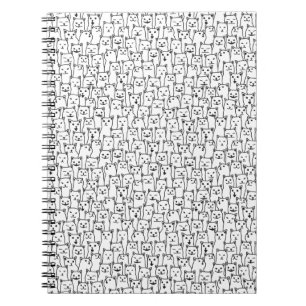 Cuaderno Divertido patrón de arte de línea de gato blanco y