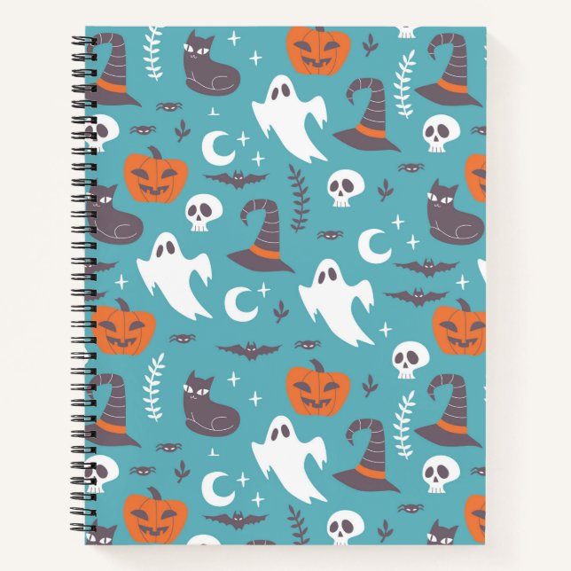 Cuaderno Divertido patrón de Halloween con garabatos de col (Anverso)
