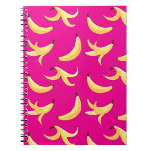 Cuaderno Divertido patrón de plátano amarillo retro editabl