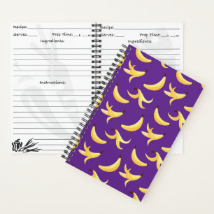 Cuaderno Divertido patrón de plátano amarillo retro editabl