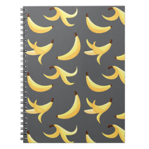 Cuaderno Divertido patrón de plátano amarillo retro editabl