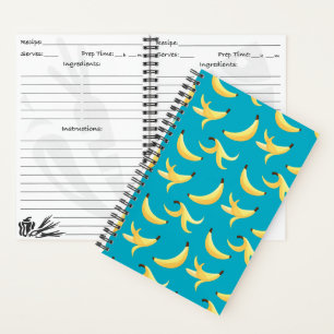 Cuaderno Divertido patrón de plátano amarillo retro editabl