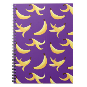 Cuaderno Divertido patrón de plátano amarillo retro editabl