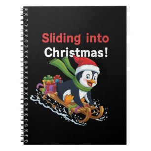 Cuaderno Divertido Pingüino Bonito Deslizándose en Navidad
