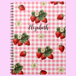 Cuaderno Divertido Red Gingham Strawberry Custom Name
