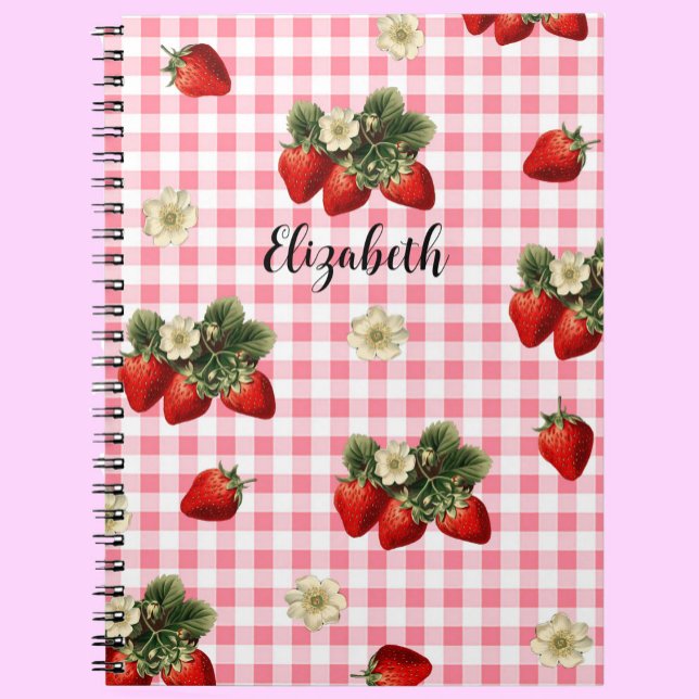 Cuaderno Divertido Red Gingham Strawberry Custom Name (Subido por el creador)
