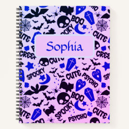 Cuaderno Divertido y lindo púrpura, azul y negro Halloween