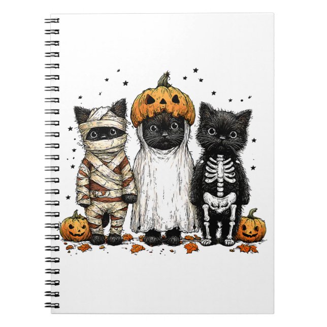 Cuaderno Divertidos tres gatos de Halloween (Frente)