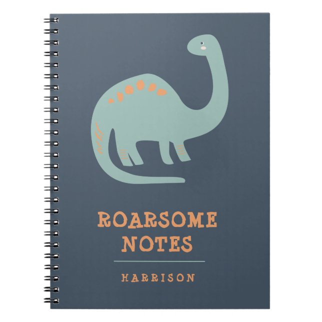 Cuaderno Diviértete niños dinosaurio azul y naranja persona (Frente)