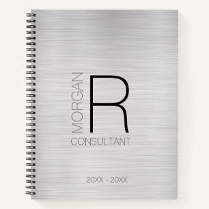 Cuaderno DIY Monograma Fecha de la profesión, Plata Gris Ne
