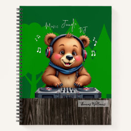 Cuaderno Dj de oso pardo sonriente, jungla musical feliz