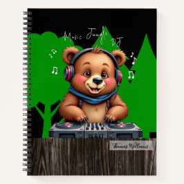 Cuaderno Dj de oso pardo sonriente, jungla musical feliz