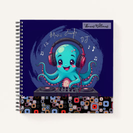 Cuaderno DJ de pulpo sonriente, jungla musical feliz