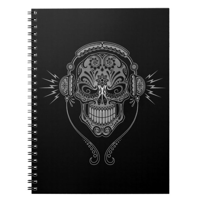 Cuaderno DJ negro azucara el cráneo (Frente)