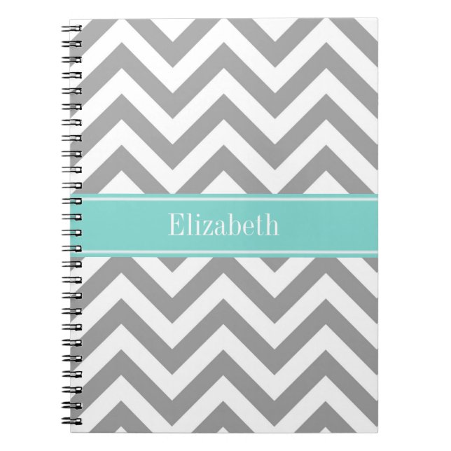 Cuaderno Dk Gris Blanco LG Chevron Turquesa Monograma Nombr (Frente)