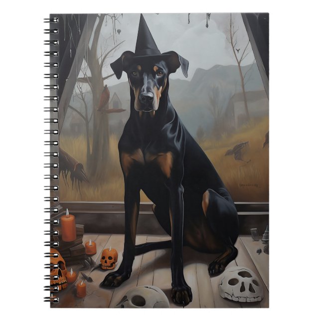 Cuaderno Doberman Calabazas de Halloween Espeluznante (Frente)