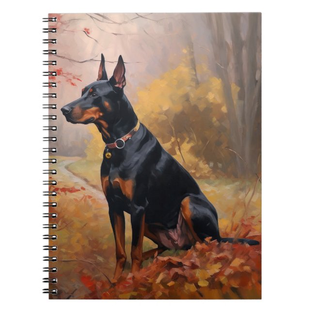 Cuaderno Doberman en otoño inspira caída de hojas (Frente)
