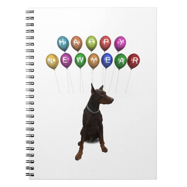 Cuaderno Doberman Pinscher deseando un feliz Año Nuevo 2016 (Frente)