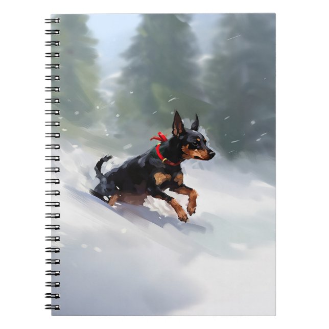 Cuaderno Doberman Pinscher Navidad nieve invierno (Frente)