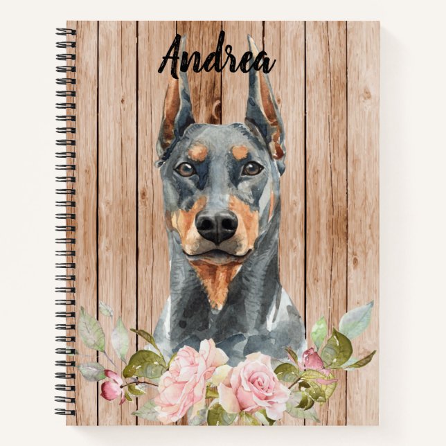 Cuaderno Doberman y flores acuarela (Anverso)