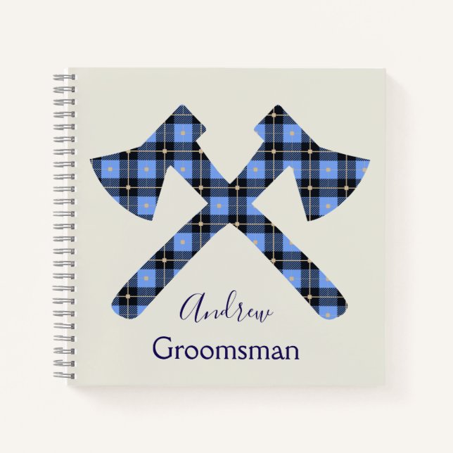Cuaderno Doble hacha cruzada Gris y Azul Groomsman (Anverso)