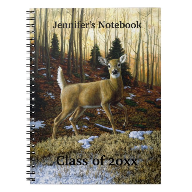 Cuaderno Doe de ciervo blanco en bosque otoñal (Frente)