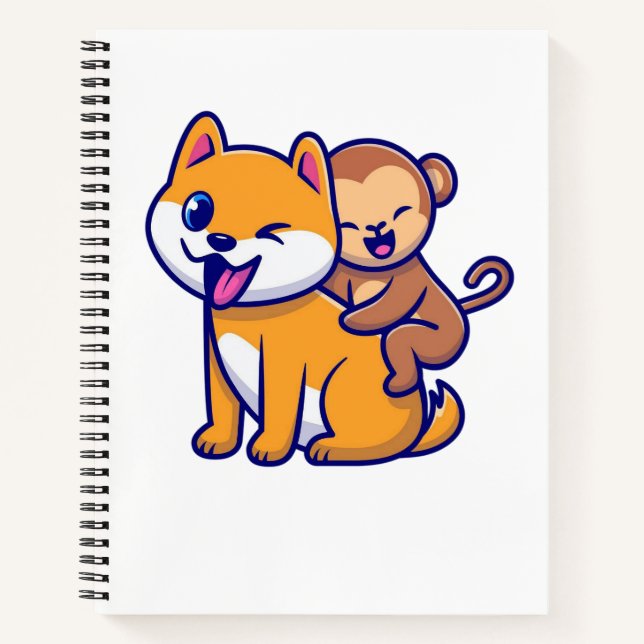 Cuaderno Dog Adorable y Personalizado de monos Duo (Anverso)