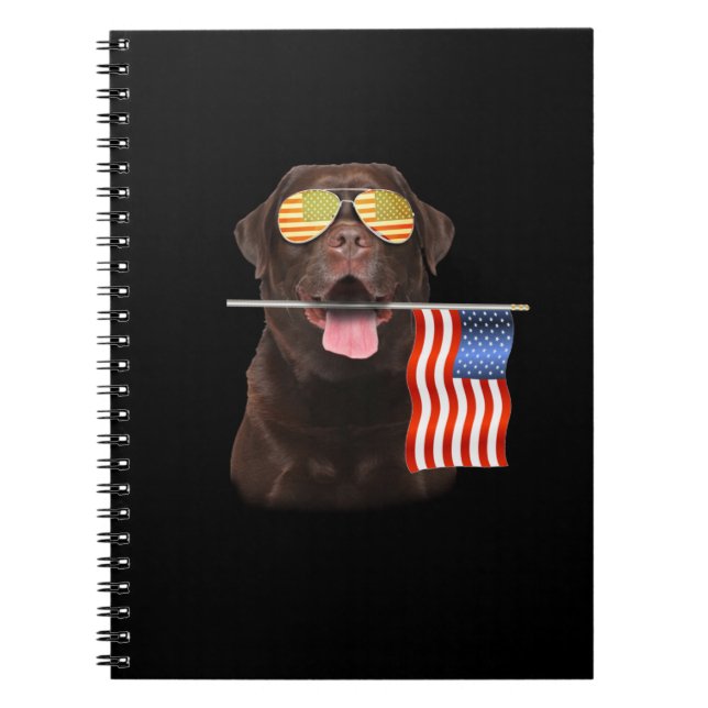 Cuaderno Dog Lover | Chocolate Labrador Bandera estadounide (Frente)