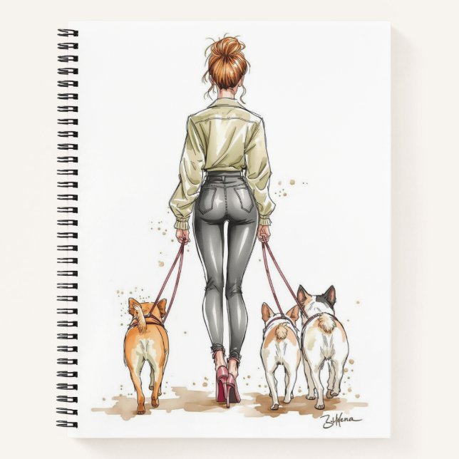 Cuaderno Dog Mom Notebook | Fashion Illustration Dog Walker (Anverso)