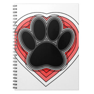 Cuaderno Dog Paw In Red Heart With Outlines