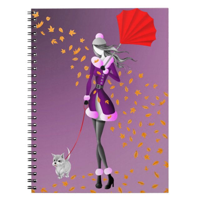 Cuaderno Dog Walker Autumn Deja púrpura (Frente)