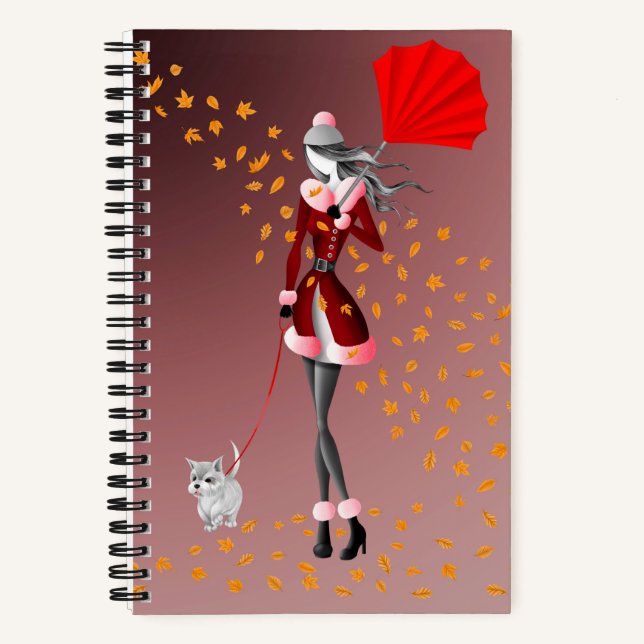 Cuaderno Dog Walker Autumn Deja rojo (Anverso)