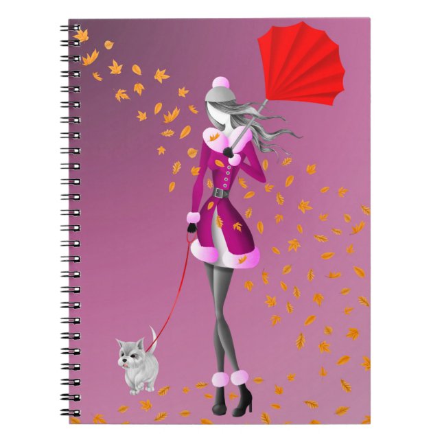 Cuaderno Dog Walker Autumn deja rosado (Frente)