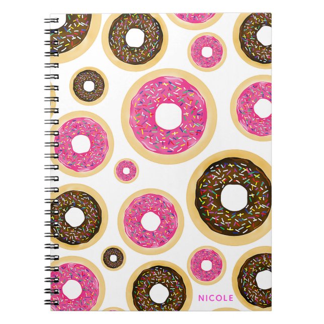Cuaderno Donas Modernas Divertidas Rosadas y Marrón con Spr (Frente)