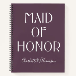 Cuaderno doncella de Honor Eggplant Typografía Nombre Boda