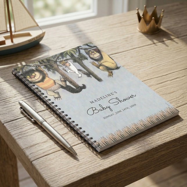 Cuaderno Donde las cosas salvajes son Baby Shower (Generated image of notebook on small table)