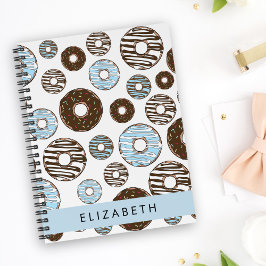 Cuaderno Donuts azules, donuts marrones, rociadores, tu nom
