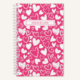 Cuaderno Doodle cardíaco y patrón de amor lindo rosa