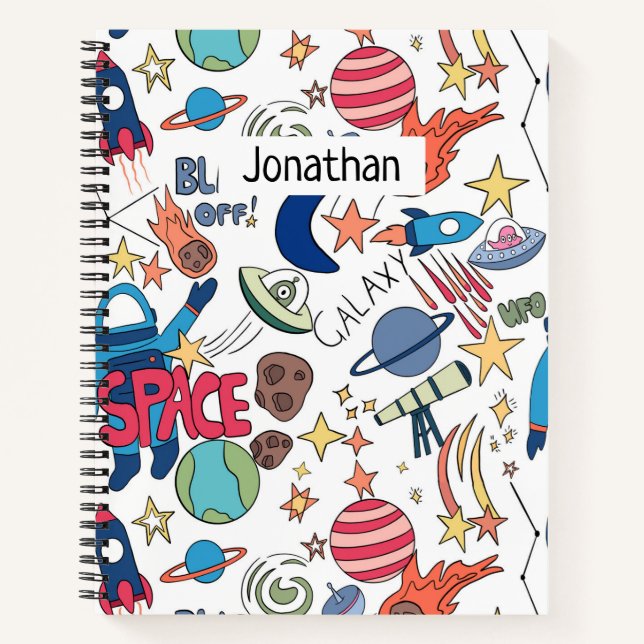 Cuaderno Doodle Con Temas Espaciales Para Niños Nombre Pers (Anverso)