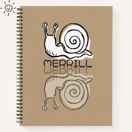 Cuaderno Doodle de caracol marrón lindo con nombre personal