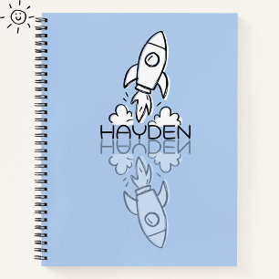 Cuaderno Doodle de cohete azul lindo con nombre personaliza
