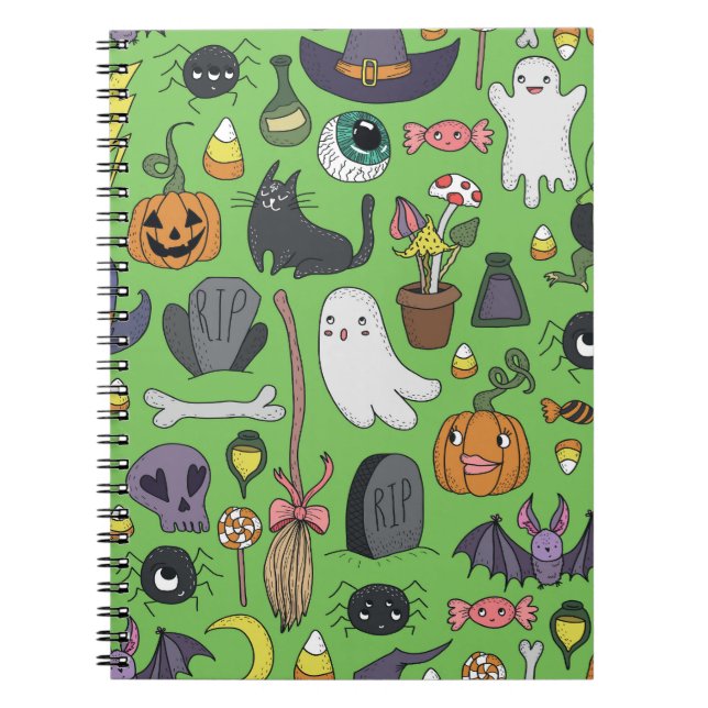 Cuaderno Doodle de Halloween: Cuto concepto sin foco (Frente)