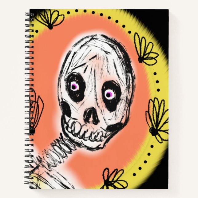 Cuaderno Doodle de Halloween de esqueleto espeluznante (Anverso)