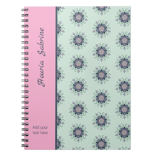 Cuaderno Doodle de Mandala Floral Rosa Turquesa Moderna  (Frente)
